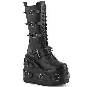 Alternative Mid Calf Boots: SWING-327 Black Vegan Leather