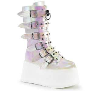 Alternative Mid Calf Boots: DAMNED-225 Pearl Iridescent Vegan Leather
