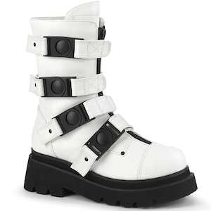 Alternative Mid Calf Boots: RENEGADE-55 White Vegan Leather