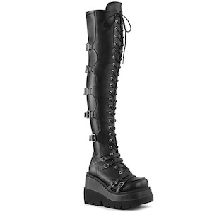 Alternative Over The Knee Boots: SHAKER-350 Black Veagn Leather-Stretch