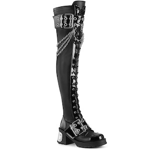 Alternative Over The Knee Boots: BRATTY-304 Black Stretch Vegan Leather