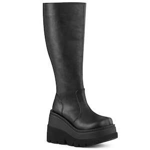 Alternative Wide Calf Boots: SHAKER-100WC Black Vegan Leather