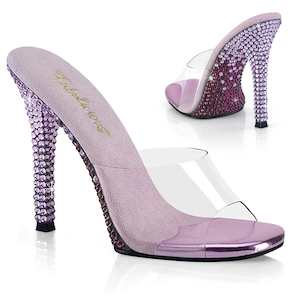 Bikini Competition Clear Slides: GALA-01DMM Clear/Lavender Multi Rhinestones