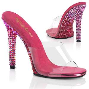 Bikini Competition Clear Slides: GALA-01DMM Clear/Fuchsia Multi Rhinestones
