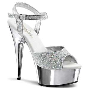 Wbff Competition Shoes: DELIGHT-609G Silver Multi Glitter/Silver Chrome