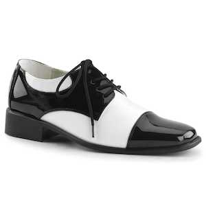 Gansters Retro Costume Shoes: DISCO-18 Black-White Patent
