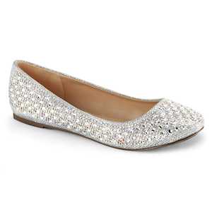 Retro Inspired Ballet Flats Lace Up Shoes: TREAT-06 Silver Glitter Mesh Fabric