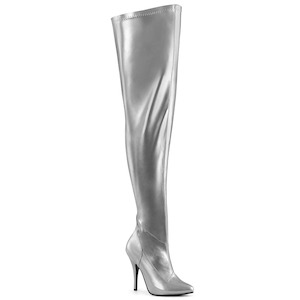 Wide Fit Shoes And Wide Calf Boots: SEDUCE-3000WC Silver Stretch Metallic Pu