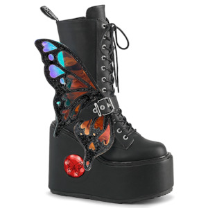 BLAZE-158 Black Vegan Leather-Magic Mirror Knee High Boots