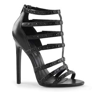 Strappy Heels: SEXY-15 Black Faux Leather