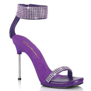 Single Sole Heels: CHIC-40 Purple Faux Leather-Rhinestones/Purple
