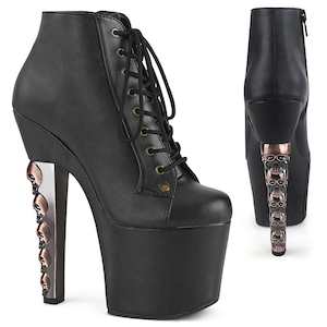 Pole Dance Ankle Boots: HEX-1005 Black Faux Leather/Black Faux Leather