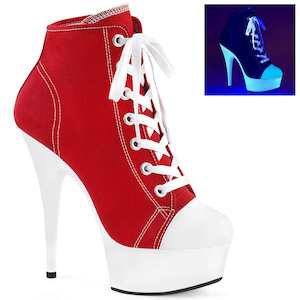 Pole Dance Ankle Boots: DELIGHT-600SK-02 Red Canvas/Neon White