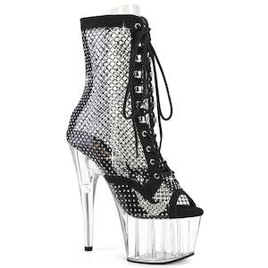 All Shoes: ADORE-1021RM Black Faux Suede-Rhinestone Mesh/Clear