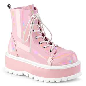 Alternative Ankle Boots: SLACKER-55 Baby Pink Hologram Patent