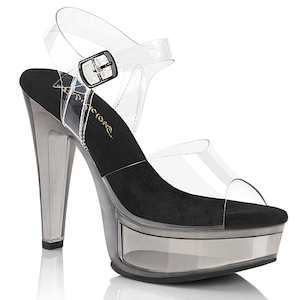 Womens Platform Heels: MARTINI-508 Clear-Black/Smoke Tinted