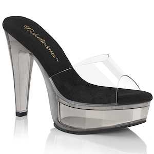 Womens Platform Heels: MARTINI-501 Clear-Black/Smoke Tinted