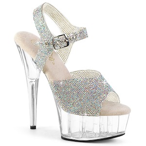 Womens Platform Heels: DELIGHT-608N-RS Silver AB Rhinestones TPU/Clear