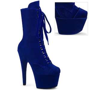 Womens Mid Calf Boots: ADORE-1045VEL Navy Blue Velvet/Navy Blue Velvet