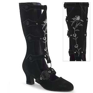 Womens Mid Calf Boots: WHIMSY-118 Black Vegan Suede