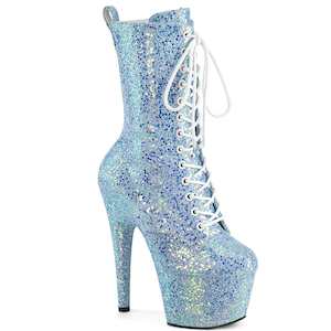 Womens Mid Calf Boots: ADORE-1040IG Baby Blue Iridescent Glitter/M