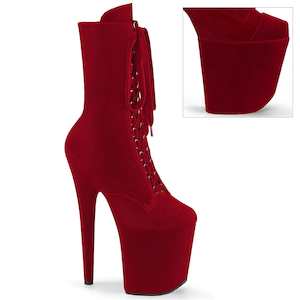 Womens Mid Calf Boots: FLAMINGO-1045VEL Red Velvet/Red Velvet