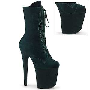 Womens Mid Calf Boots: FLAMINGO-1045VEL Emerald Green Velvet/Emerald Green Velvet