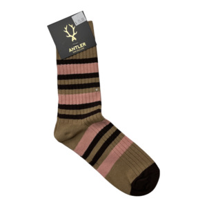 Winter: Antler Blush & Taupe Stripe Sock