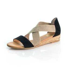Pinaz: 316-Flat dress sandal with heel in elasticated cross straps & rope detail sole