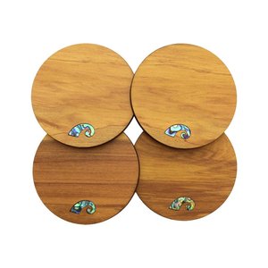 Ws Rimu Coaster Set: Paua Koru Rimu Coaster Set (WS)