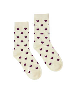 Kathryn Wilson Socks - Cream/Wine Hearts