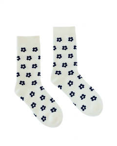 99 Under Sale: Kathryn Wilson Socks - Cream/Ink Petals