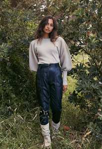 OnceWas Grove High Waist Leather Pant - Midnight