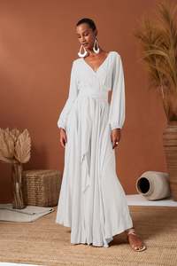 Erika Pena: Erika Pena Sahara Maxi Sleeve Wrap Dress - White