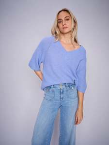 Mos Mosh: Mos Mosh Taci 3/4 V-Neck Knit - Hydrangea