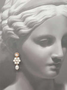 149 Under: Crystal and Cord Lishara - Hand Beaded stud and freshwater pearl beads flower earrings