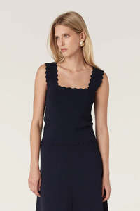 Cable Melbourne Villa Crepe Knit Scallop Tank - Navy