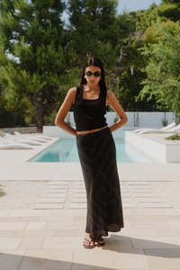 199 Under: Among The Brave Summit Viscose Blend Tie Waist Bias Maxi Skirt - Black / Ivory