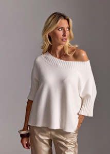 Outerwear: Lauren Vidal Vinci Short Boat Neck Sweater - Ecru