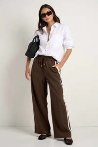199 Under: Stories Be Told Townie Wide Leg Pants - Chocolate Stripe Side Tape