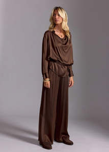 Lauren Vidal: Lauren Vidal Dali Cowl Neck Shirt - Coffee