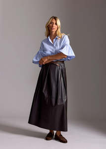 Lauren Vidal: Lauren Vidal Bruna Long Faux leather Skirt - Cafe