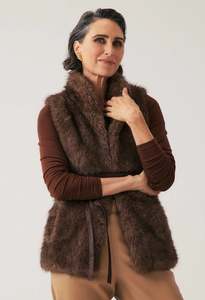 Once Was: OnceWas Hazel Faux Fur Vest - Walnut