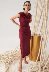 Once Was: OnceWas Monique Draped Neck Dress - Ruby