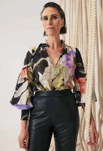 Once Was: OnceWas Colette Cotton Silk Shirred Blouse - Tangled Blossom