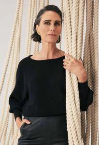 Once Was: OnceWas Clarissa Merino Wool Blend Reversible Knit - Black