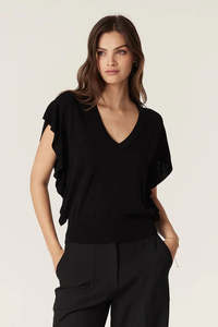 299 Under: Cable Melbourne Silk Tencel Frill Top - Black