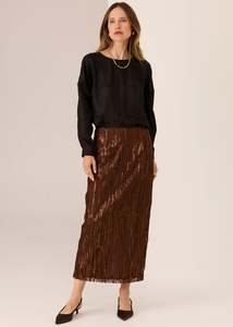 Pol Sequence Beaded Skirt - Choc