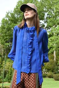 Cooper Ruffle Act Blouse - Cobalt