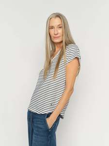 Mos Mosh Kala V-SS Stripe Tee - Salute Navy